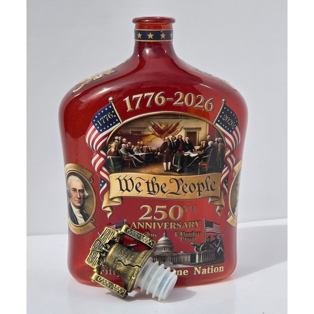 Anniversary Decanter‎ We The People 250th 1776-2026 Red Glass Bell Stopper